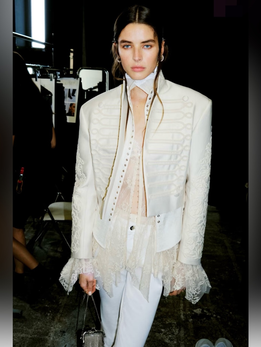 H&M EDITION NWT CREAM EMBROIDERED-DETAIL JACKET SIZE SMALL